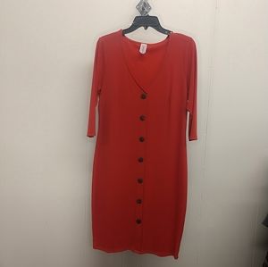 Rust colored faux button up ribbed midi dress